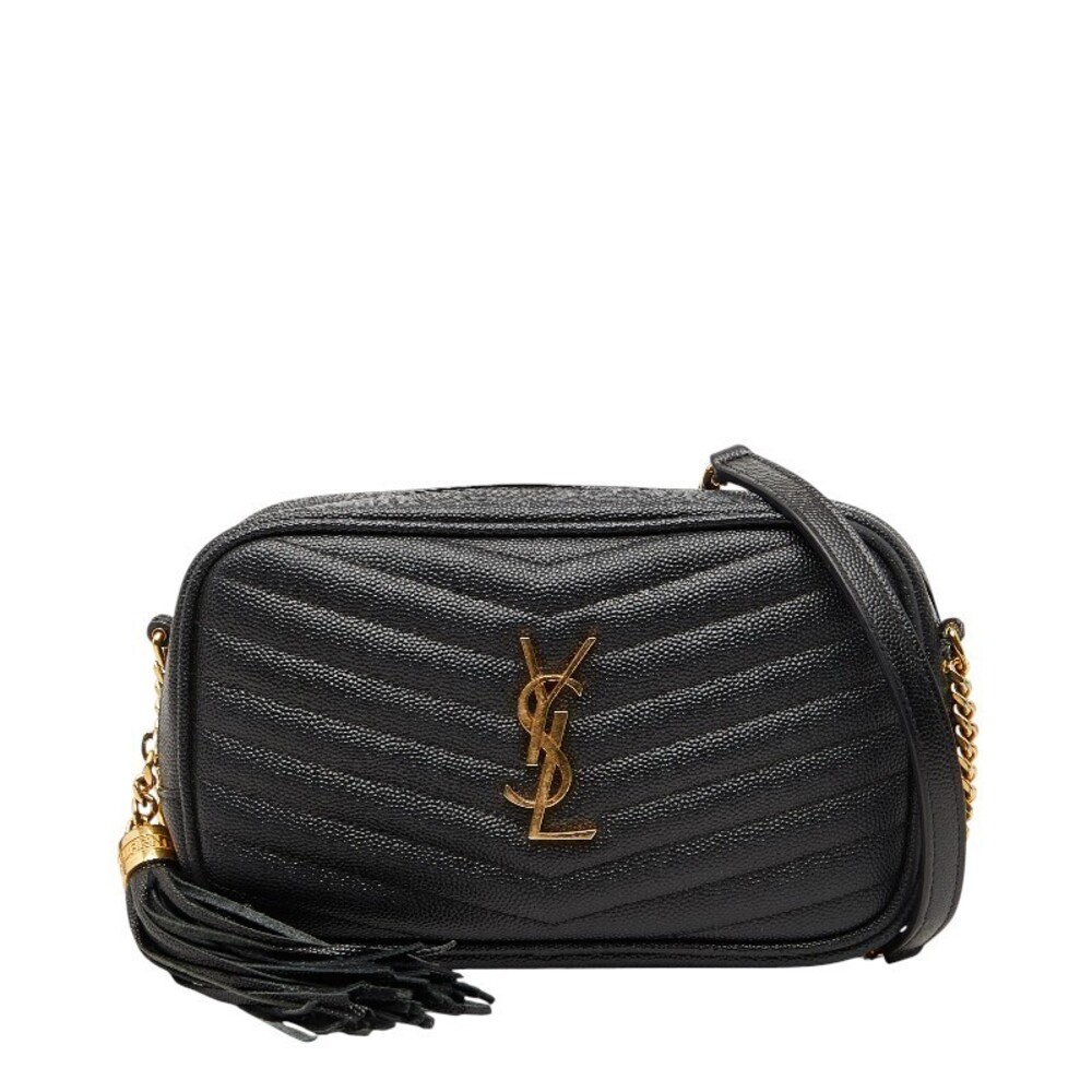 Saint Laurent YSL Tassel Lou Chain Shoulder Bag Black Leather